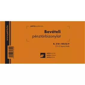 Bevételi pénztárbizonylat 25x3 lapos tömb 203x102 mm