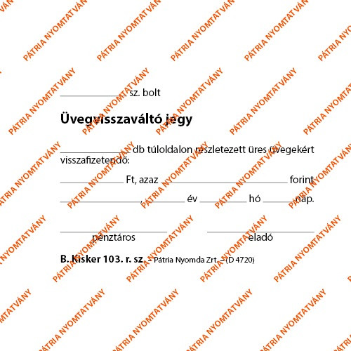 Üvegvisszaváltó jegy 100 lapos tömb 105x70 mm