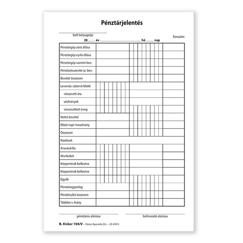 Pénztárjelentés 25x2+2 lapos tömb A/5 álló