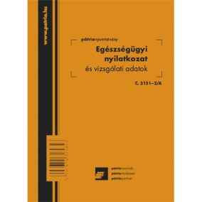   Egészségügyi nyilatkozat és vizsgálati adatok 8 lapos füzet 102x140 mm