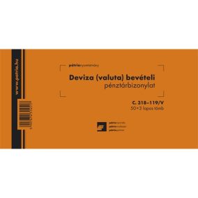   Deviza (valuta) bevételi pénztárbizonylat 50x3 lapos tömb 203x102 mm