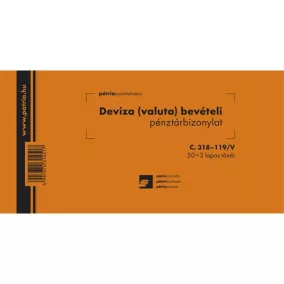   Deviza (valuta) bevételi pénztárbizonylat 50x3 lapos tömb 203x102 mm