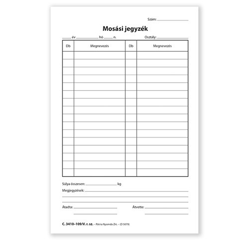 Mosási jegyzék 50x2 lapos tömb A/5 álló
