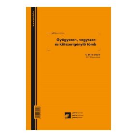   Gyógyszer-,vegyszer- és kötszerigénylő tömb 25x3 lapos 203x295 mm