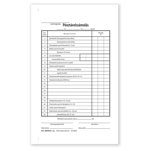 Pénztárelszámolás 25x2+2 lapos tömb A/5 álló