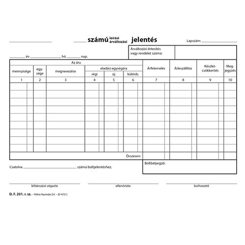 Árváltozási leírási jegyzék 25x2 lapos tömb A/5 fekvő