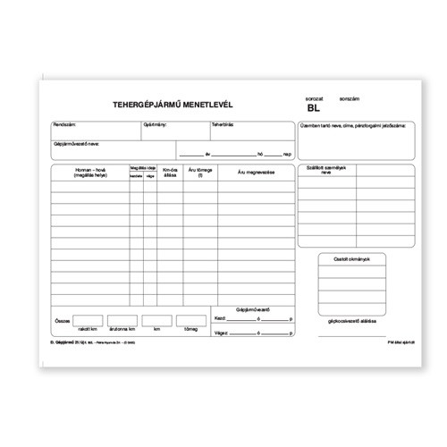 Tehergépjármű menetlevél 100 lapos tömb A/4 fekvő