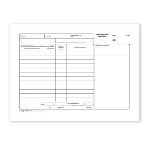 Személygépkocsi menetlevél 100 lapos tömb A/4 fekvő