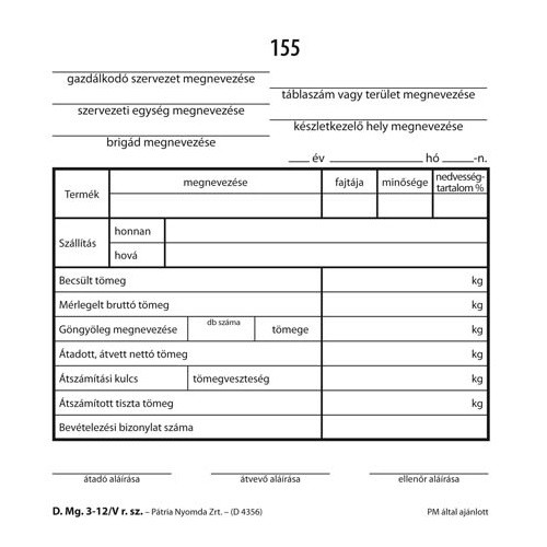Termékkísérő jegyzék 25x4 lapos tömb