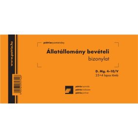   Állatállomány bevételi bizonylat 25x4 lapos tömb 203x102 mm