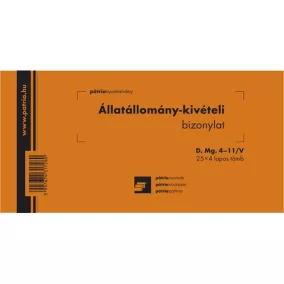   Állatállomány kivételi bizonylat 25x4 lapos tömb 203x102 mm