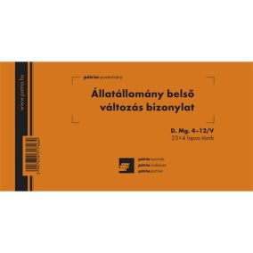 Állatállomány belső változás bizonylat 25x4 lapos tömb 203x102 mm   Állatállomány belső változás bizonylat 25x4 lapos tömb 203x102 mm