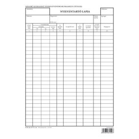   Szigorú számadású nyomtatványok munkahelyi (tételes) nyilvántartó lapja A/4 álló