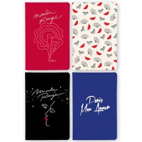 Jegyzetfüzet Clairefontaine Moulin Rouge 11x17cm, 32 lapos, vonalas, vegyes minta   Jegyzetfüzet Clairefontaine Moulin Rouge 11x17cm, 32 lapos, vonalas, vegyes minta