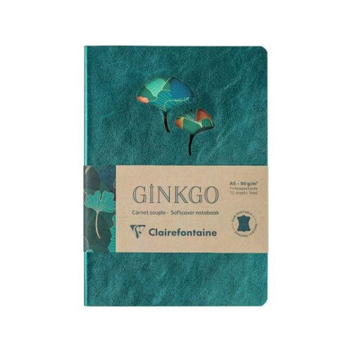 Bőr jegyzetfüzet Clairefontaine Ginkgo, A5, 72 lapos, vonalas, vegyes minta