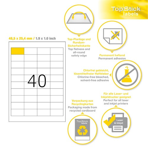 Etikett címke Topstick 48.5x25.4 mm szegéllyel 100 ív 4000 db/csomag