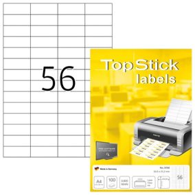 Etikett címke Topstick 52.5x21.2 mm szegély nélküli 100 ív 5600 db/doboz   Etikett címke Topstick 52.5x21.2 mm szegély nélküli 100 ív 5600 db/doboz