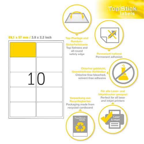 Etikett címke Topstick 99.1x57 mm szegéllyel 100 ív 1000 db/doboz