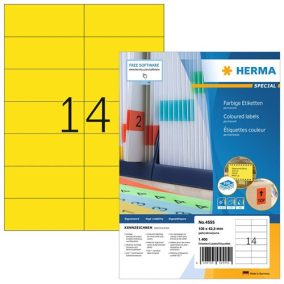 Etikett címke Herma 105x42.3 mm szegély nélküli sárga 100 ív 1400 db/doboz   Etikett címke Herma 105x42.3 mm szegély nélküli sárga 100 ív 1400 db/doboz