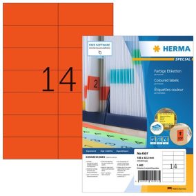 Etikett címke Herma 105x42.3 mm szegély nélküli piros 100 ív 1400 db/doboz   Etikett címke Herma 105x42.3 mm szegély nélküli piros 100 ív 1400 db/doboz