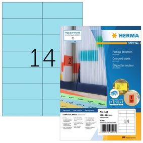 Etikett címke Herma 105x42.3 mm szegély nélküli kék 100 ív 1400 db/doboz   Etikett címke Herma 105x42.3 mm szegély nélküli kék 100 ív 1400 db/doboz