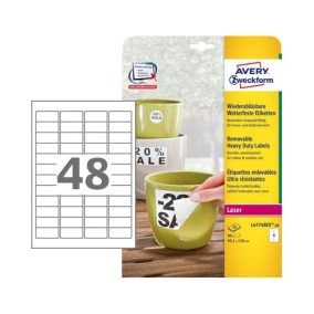 Etikett címke Avery Zweckform 45.7x21.2 mm lézer címke időjárásálló 20 ív 960 db/csomag L4778   Etikett címke Avery Zweckform 45.7x21.2 mm lézer címke időjárásálló 20 ív 960 db/csomag L4778