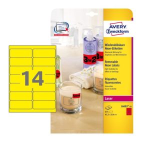 Etikett címke Avery Zweckform 99.1x38.1 mm lézer címke visszaszedhető neon sárga 25 ív 350 db/csomag L7263Y-25   Etikett címke Avery Zweckform 99.1x38.1 mm lézer címke visszaszedhető neon sárga 25 ív 350 db/csomag L7263Y-25