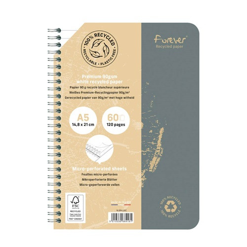 Spirálfüzet Clairefontaine Forever Premium A/5 60 lapos, vonalas