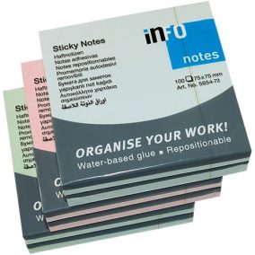 Öntapadós jegyzettömb Info Notes 75x75 mm 100 lapos vegyes pasztellszínek   Öntapadós jegyzettömb Info Notes 75x75 mm 100 lapos vegyes pasztellszínek