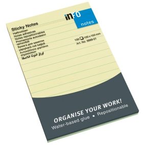   Öntapadós jegyzettömb Info Notes 100x150 mm 100 lapos sárga vonalas