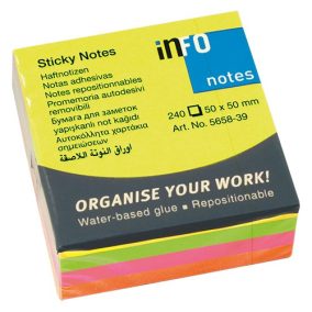 Öntapadós jegyzettömb Info Notes 50x50 mm 240 lapos élénk vegyes színek   Öntapadós jegyzettömb Info Notes 50x50 mm 240 lapos élénk vegyes színek