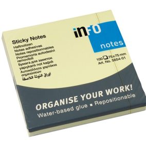   Öntapadós jegyzettömb Info Notes 75x75 mm 100 lapos sárga