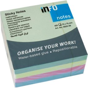Öntapadós jegyzettömb Info Notes 75x75 mm 400 lapos pasztell vegyes színek   Öntapadós jegyzettömb Info Notes 75x75 mm 400 lapos pasztell vegyes színek