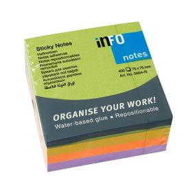   Öntapadós jegyzettömb Info Notes 75x75 mm 400 lapos élénk vegyes színek Spring