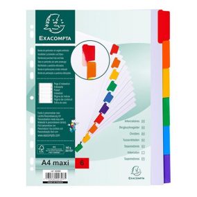   Elválasztólap karton Exacompta A/4 maxi 6 részes fehér, színes laminált regiszterrel