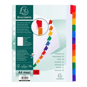   Elválasztólap karton Exacompta A/4 maxi 12 részes fehér, színes laminált regiszterrel