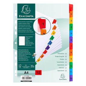   Regiszter karton Exacompta A/4 12 részes fehér, színes laminált fülekkel