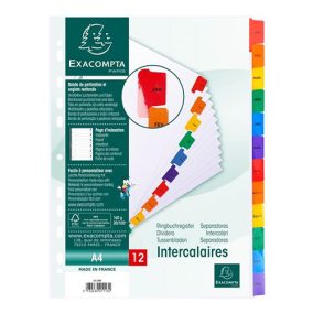   Regiszter karton Exacompta A/4 Jan-Dec 12 részes fehér, színes laminált fülekkel