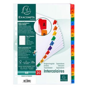   Regiszter karton Exacompta A/4 A-Z 20 részes fehér, színes laminált fülekkel