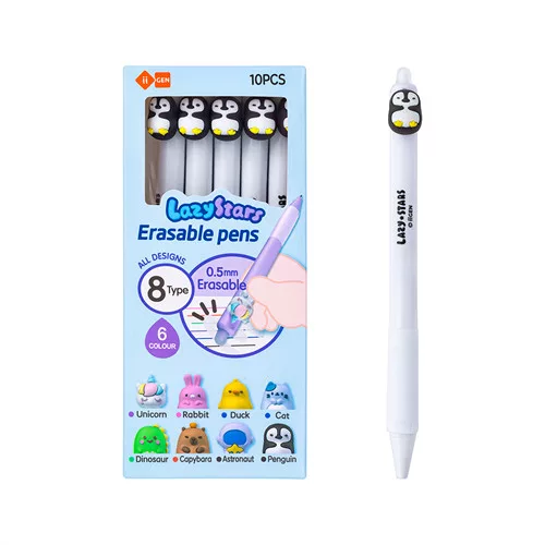 Zselés toll Lazy Stars 0,5 mm radírozható pingvin fekete betéttel