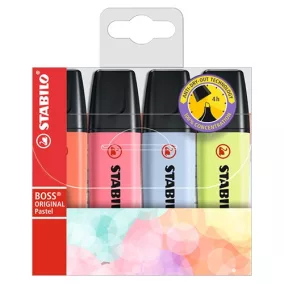   Szövegkiemelő Stabilo Boss Original pastel 4 db-os klt. (halvány korall, cseresznyevirág, ködös kék, harmatos lime)